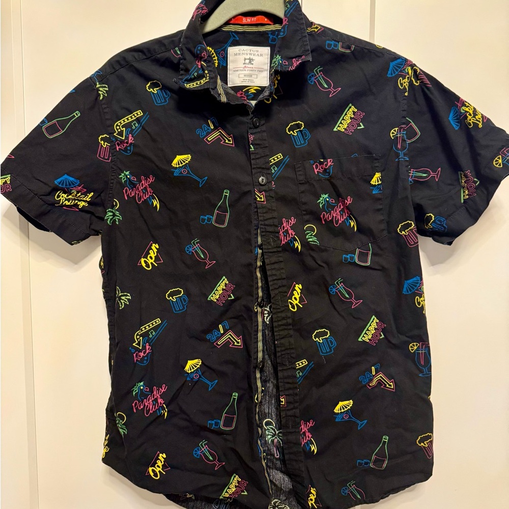 Cactus Black Short Sleeve Shirt with Colorful Graphics